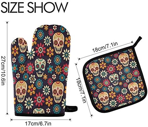 AUUXVA Halloween Sugar Skull Oven Mitts Set