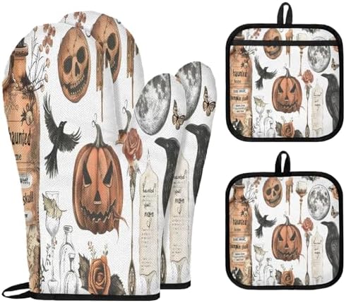 TropicalLife Halloween Oven Mitts and Pot Holders 4Pcs Set 1