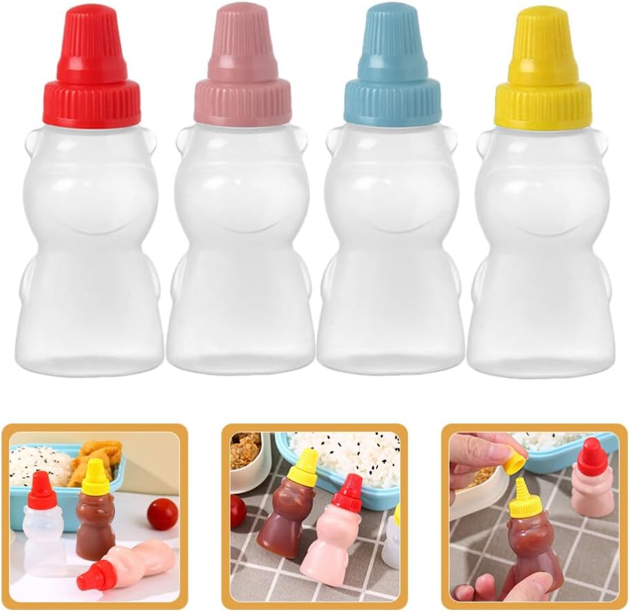 Alipis 12pcs Mini Ketchup Bottles with Screw Cap Bear Shape Condiment Jars