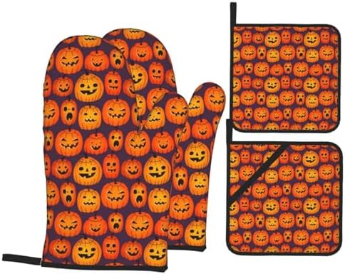 Lukbfall Halloween Funny Pumpkins Oven Mitts 4 Pcs Set