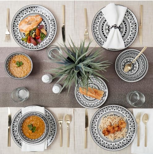 12 Piece Black Pad Print Dinnerware Set 1