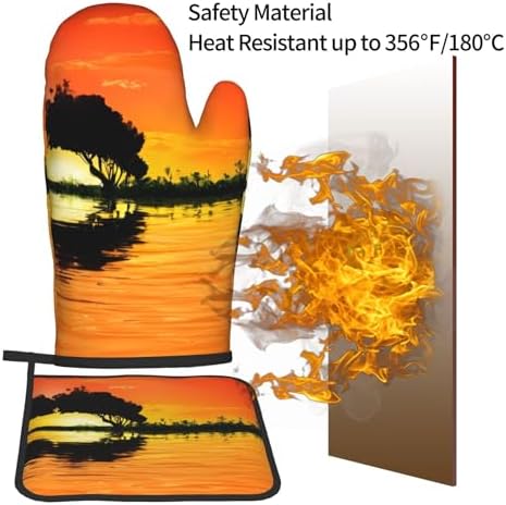 Quopvn Lake Guitar Reflection Oven Mitts and Pot Holders 2pcs Set