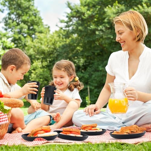 LAERJIN 56 Piece Wheat Straw Dinnerware Set Unbreakable Eco-Friendly Black