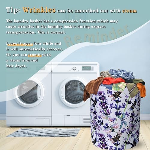 Dragonfly Foldable Laundry Basket with Handles Purple Floral Tote