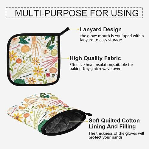 QUGRL Halloween Bones Oven Mitts Pot Holders Set
