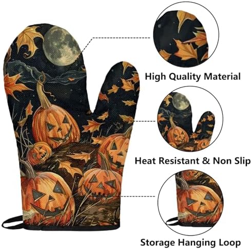 TropicalLife Halloween Pumpkin Oven Mitts 4Pcs Set