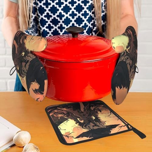 Halloween Horror Print Oven Mitts 3-Piece Set