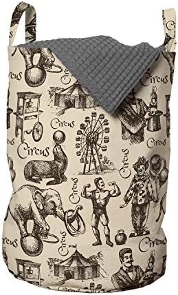 Ambesonne Circus Laundry Bag - 13x19 Beige Dark Brown