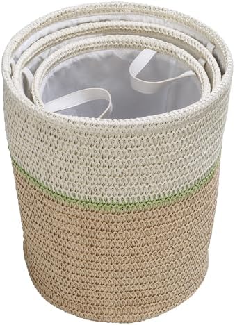 Honey-Can-Do 3-Piece Nesting Straw Baskets with Handles - GreenBeige