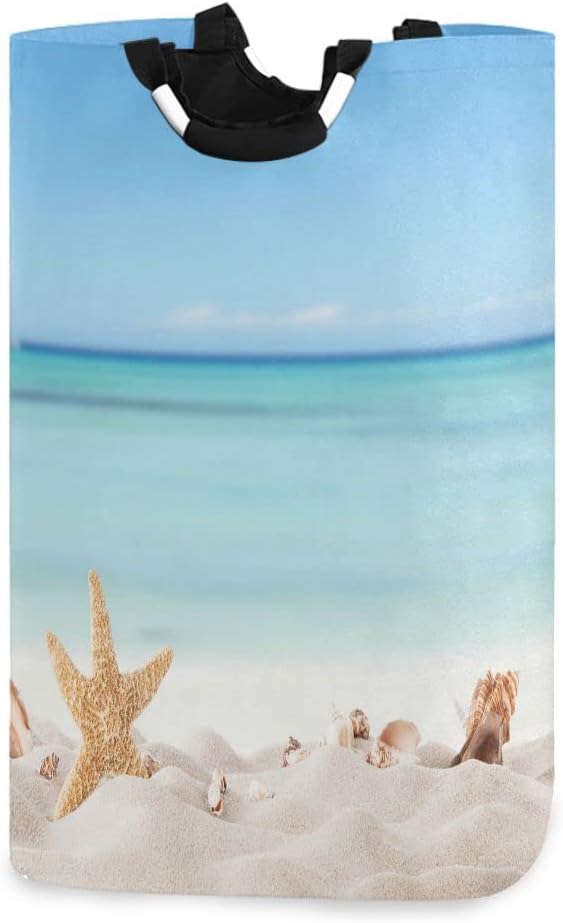 Exnundod Summer Starfish Laundry Hamper with Handle 1
