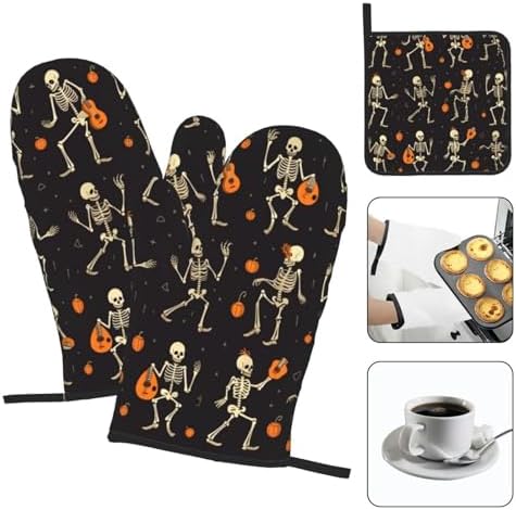 Beubebim Funny Halloween Skull Oven Mitts Set of 3