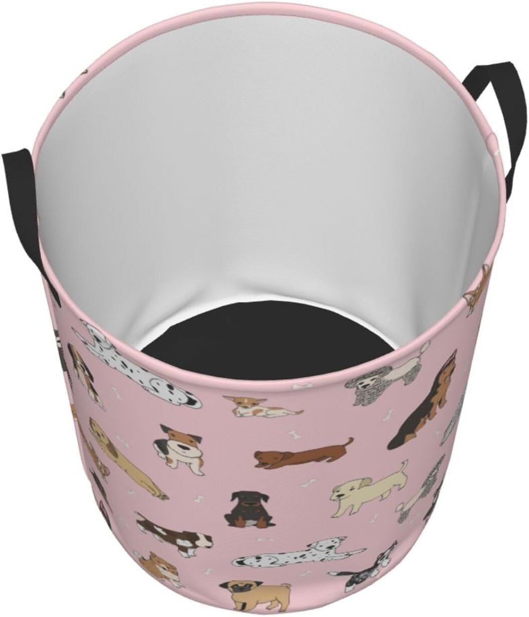 Gbuzozie Cute Dogs Pink Laundry Hamper Storage Basket with Handles 38L