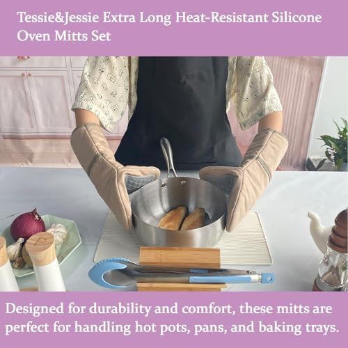 Tessie Jessie Extra Long Heat-Resistant Oven Mitts Set of 2