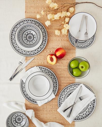 12 Piece Black Pad Print Dinnerware Set 1