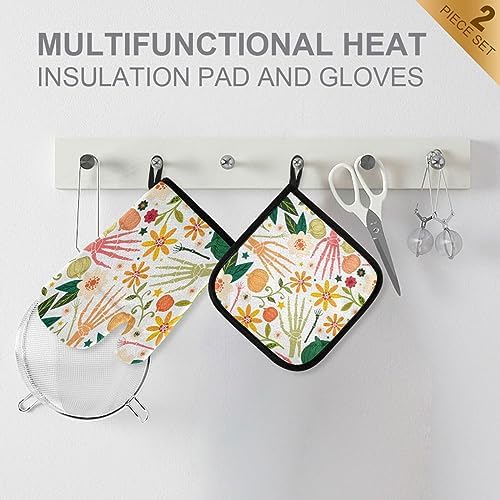 QUGRL Halloween Bones Oven Mitts Pot Holders Set