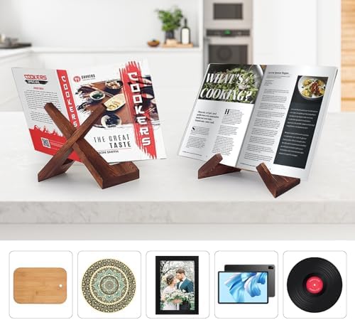 Wooden Cookbook Stand for Kitchen Counter Set of 2 1