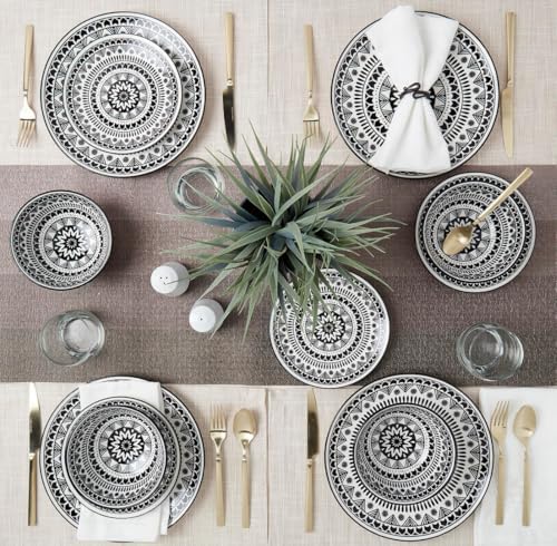12 Piece Black Pad Print Dinnerware Set 1