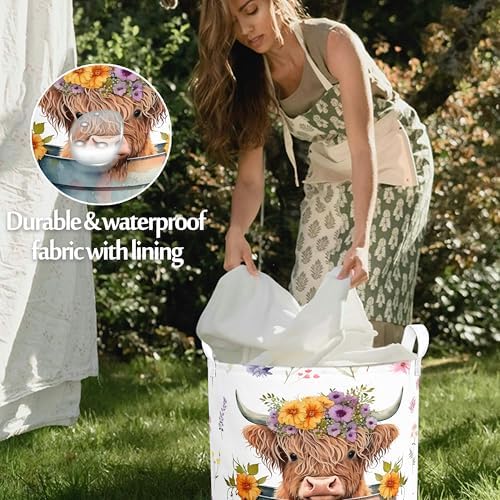 Highland Cow Laundry Basket with Lining for Kids