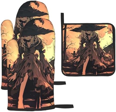 Halloween Horror Print Oven Mitts 3-Piece Set