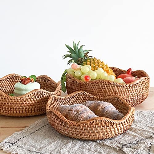 XIMISISE Rattan Bread Basket Set of 3 Wave Pattern