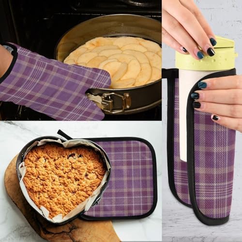 Gkseojer Purple Plaid Oven Mitts and Pot Holders Set 1
