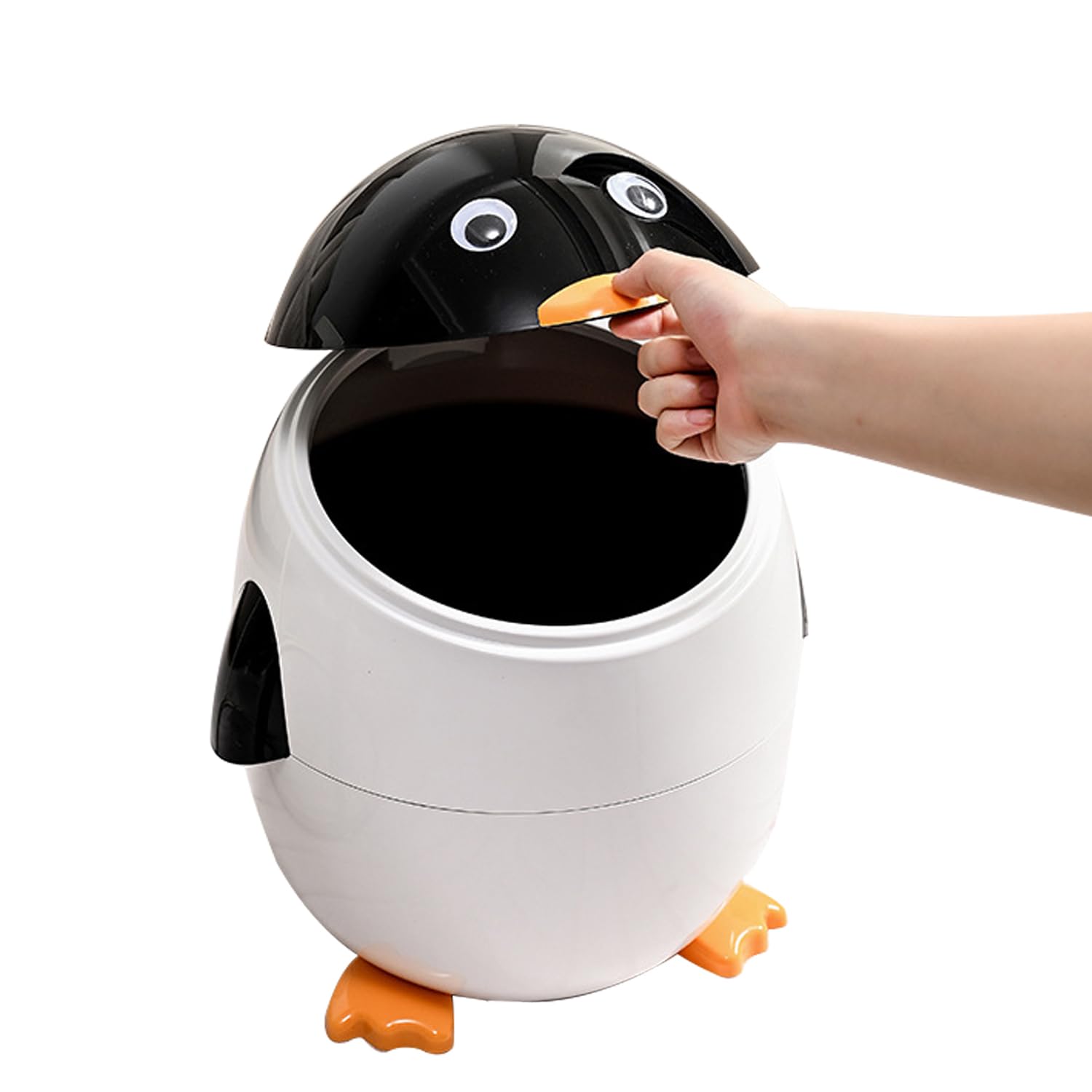 Cute Penguin Plastic Trash Can with Lid for Home Office Kitchen