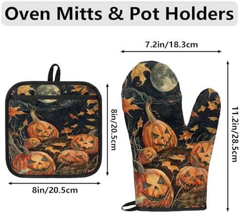 TropicalLife Halloween Pumpkin Oven Mitts 4Pcs Set
