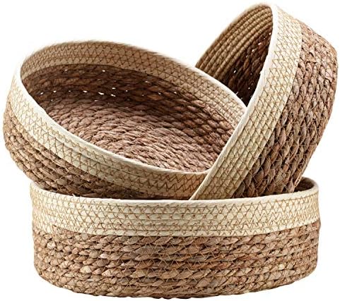 Round Rattan Baskets Set for Kitchen Pantry Bathroom Storage