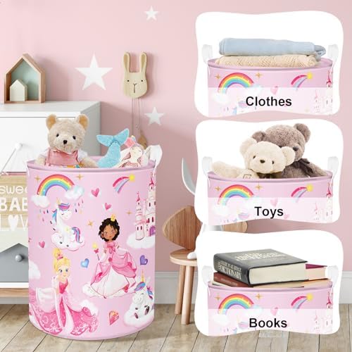 Clastyle Unicorn Princess Laundry Hamper with Lid and Handle