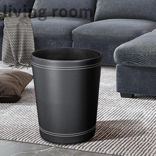 3 Pack Black Round PU Leather Wastebaskets for Home Office