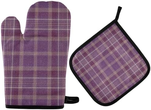 Gkseojer Purple Plaid Oven Mitts and Pot Holders Set 1