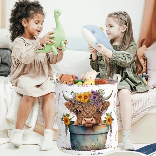 Highland Cow Laundry Basket with Lining for Kids