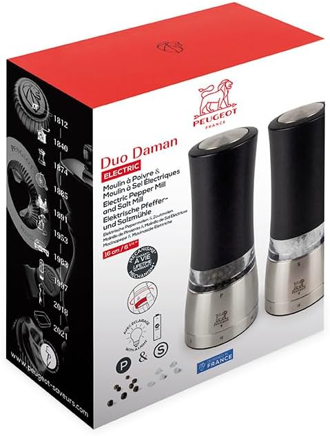 Peugeot Daman Duo Electric Pepper and Salt Mill Set of 2 Iridescent Black