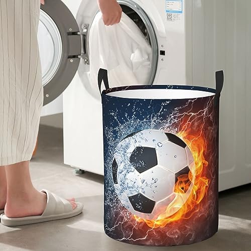 Gbuzozie Soccer Ball Laundry Hamper with Fire Water Design