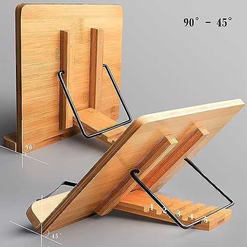 Adjustable Bamboo Cookbook Stand with Page Clip