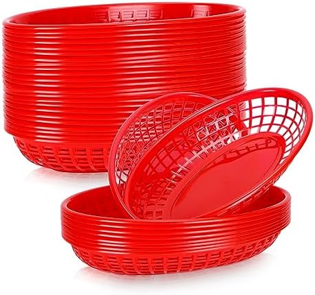 50 Pack Red Plastic Food Baskets for Serving