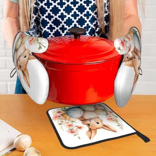 DXTKWL Oven Mitts Set of 3 Heat Resistant Non-Slip Kitchen Gloves