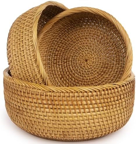 CLAYNIX Set of 3 Stackable Rattan Fruit Baskets