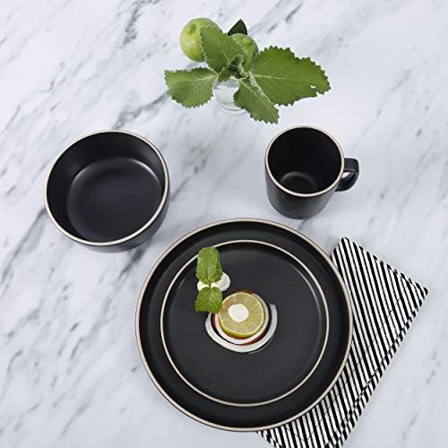 Gibson Home Zuma 16 Piece Round Dinnerware Set Matte Black