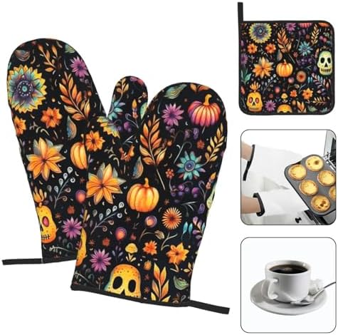 Beubebim Halloween Skull Oven Mitts Set of 3 1