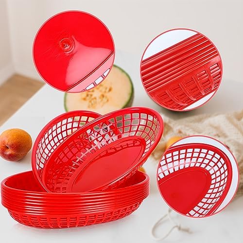 50 Pack Red Plastic Food Baskets for Serving
