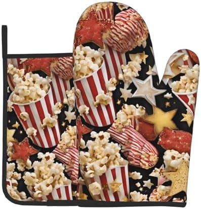 Quopvn Popcorn Print Oven Mitts and Pot Holders 2pcs Set