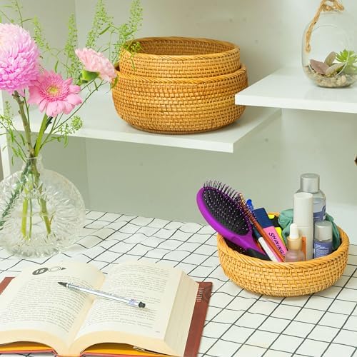 CLAYNIX Set of 3 Stackable Rattan Fruit Baskets