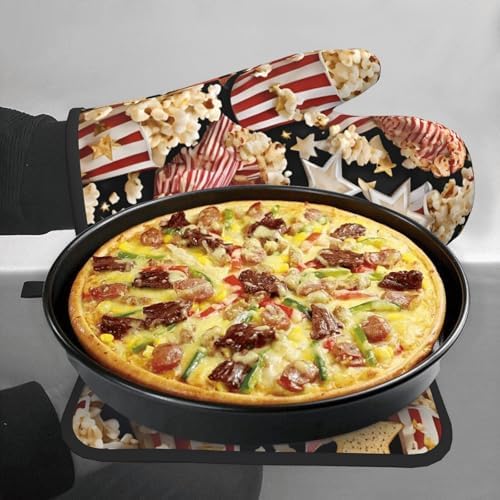 Quopvn Popcorn Print Oven Mitts and Pot Holders 2pcs Set