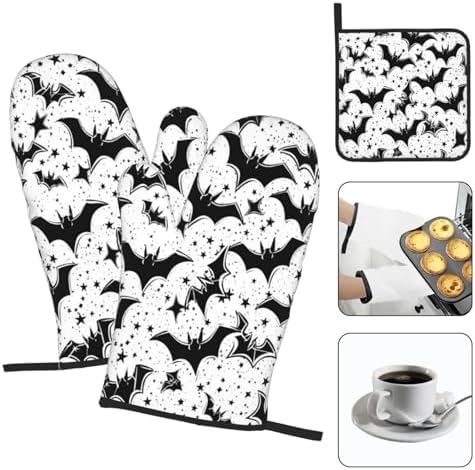 Beubebim Halloween Bat Oven Mitts and Pot Holders Set
