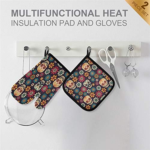 AUUXVA Halloween Sugar Skull Oven Mitts Set