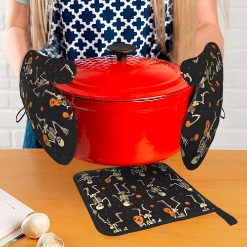 Beubebim Funny Halloween Skull Oven Mitts Set of 3