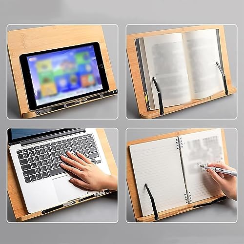Adjustable Bamboo Cookbook Stand with Page Clip