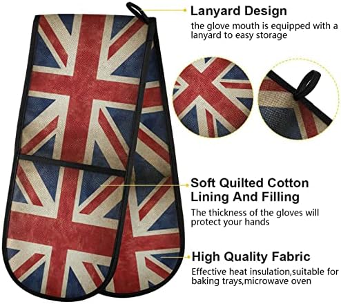 Quteprint Long Double Oven Mitts with UK Flag Pattern