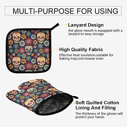 AUUXVA Halloween Sugar Skull Oven Mitts Set